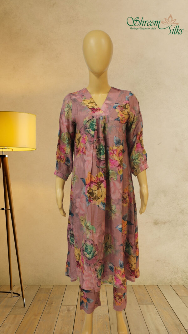 Pink Floral Printed Anarkalli Kurta Set