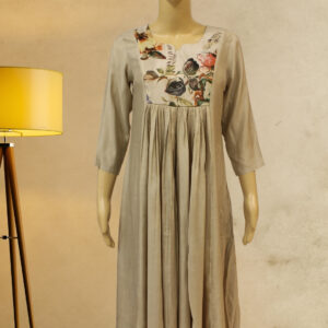 Beige Printed Anarkali Kurta Set