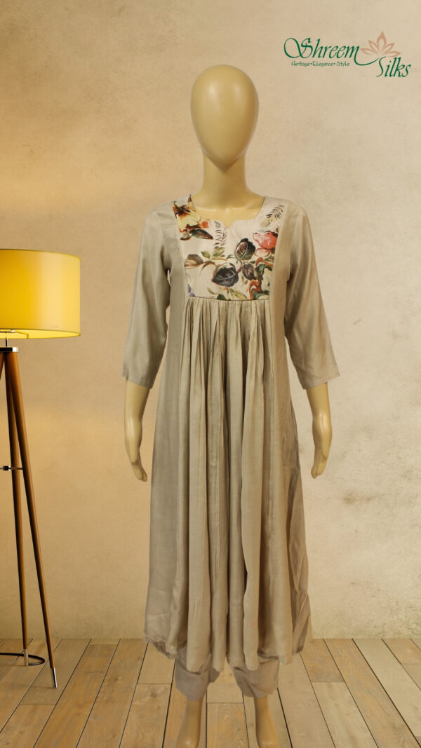 Beige Printed Anarkali Kurta Set