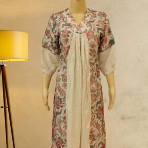 Beige with Pink Floral Prints Anarkali Kurta Set