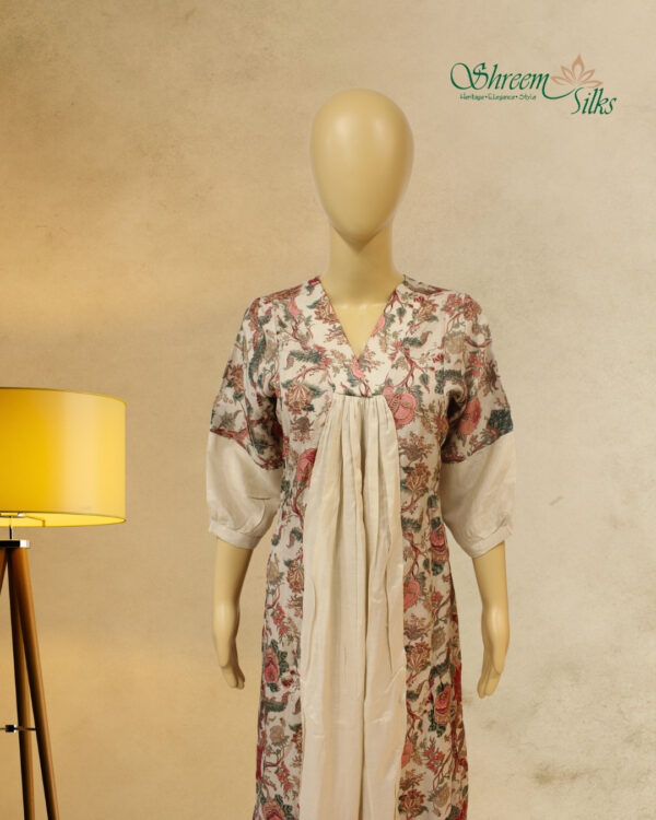 Beige with Pink Floral Prints Anarkali Kurta Set - Image 2