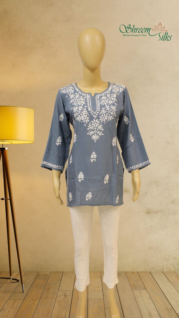 Grey Chikankari Short Kurti