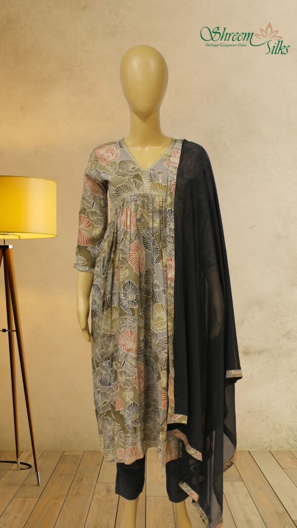 Grey & Black Printed Anarkali Kurta Set
