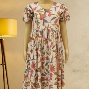 Cream with Multicolor Floral Prints Linen Kurti