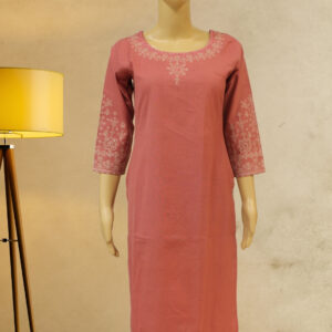Pink with Embroidery & Mirror work Kurti Set