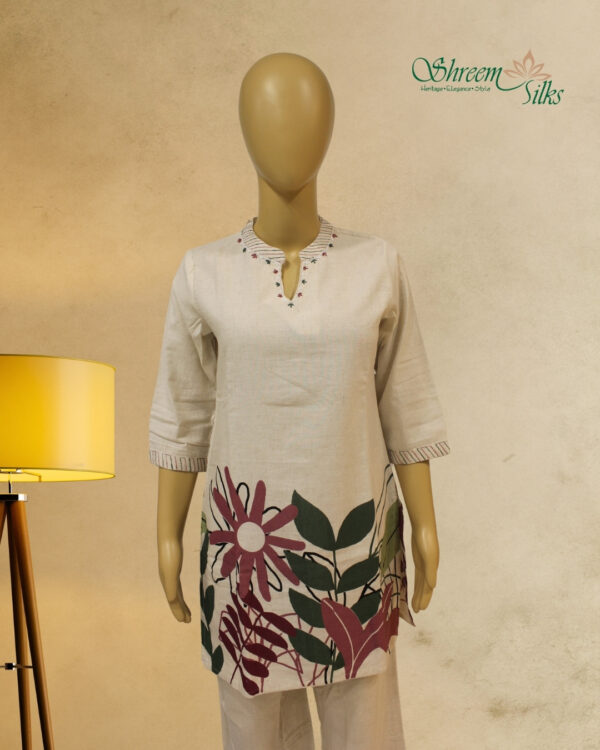 Cream with Floral Prints Linen Cord Set - Image 2