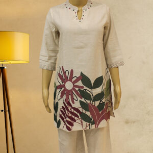 Cream with Floral Prints Linen Cord Set