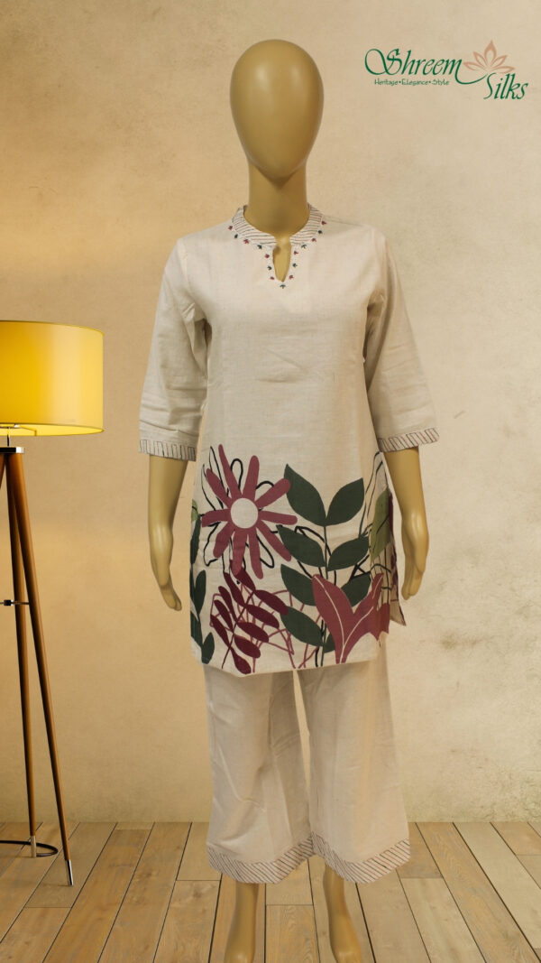 Cream with Floral Prints Linen Cord Set