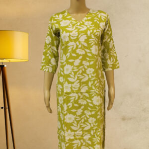Olive & White Printed Kurti Set