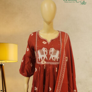 Brick Red Embroidered Anarkali Set