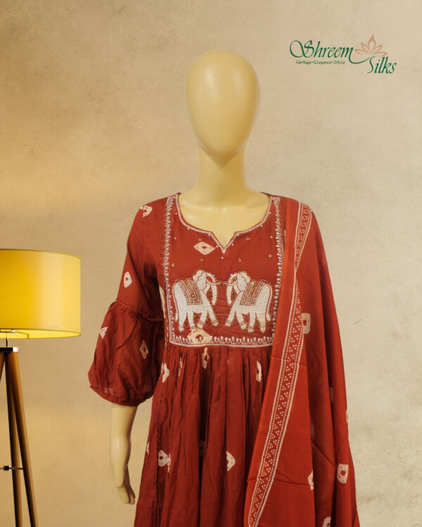 Brick Red Embroidered Anarkali Set