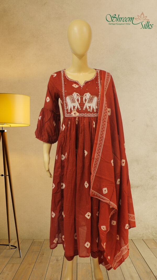 Brick Red Embroidered Anarkali Set - Image 2