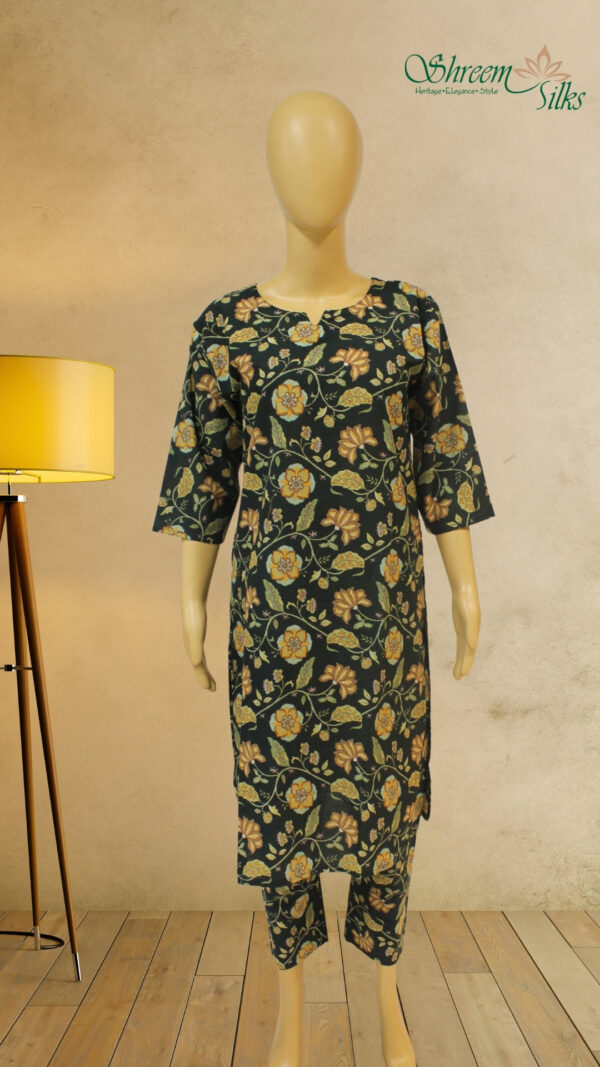 Green with Floral Prints Cotton Cord Set