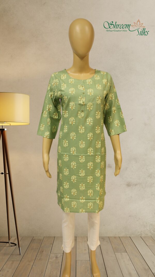 Olive Green with Yellow Prints Kurta