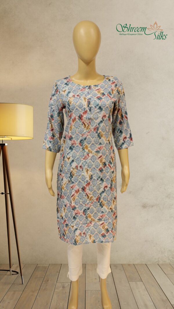 Powder Blue Printed Kurta
