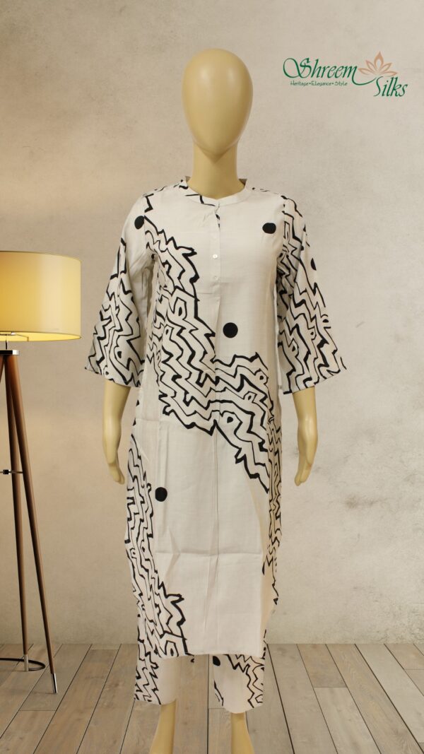 Beige with Black Abstract Prints Cord Set