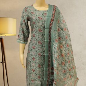 Green with Patola Prints & Mirror Work Kurta Set