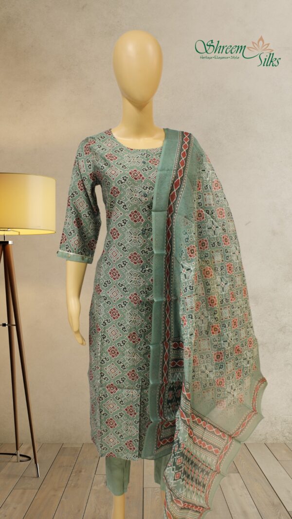 Green with Patola Prints & Mirror Work Kurta Set