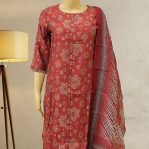Maroon & Grey Printed Kurta Set