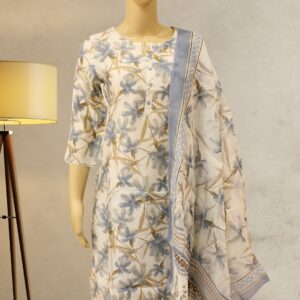 White & Blue Printed Kurta Set