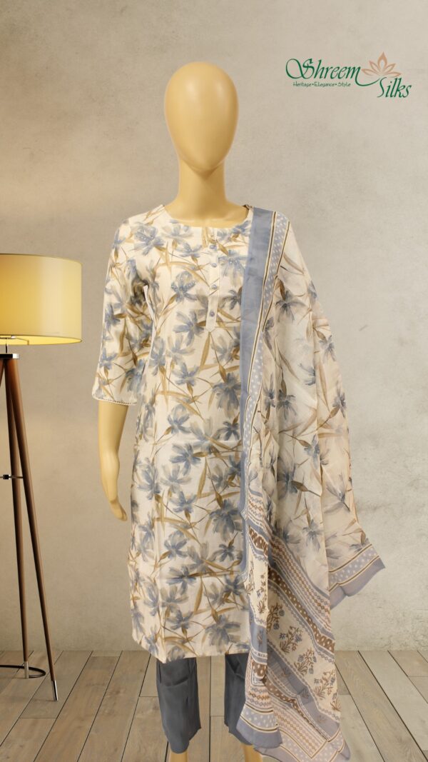 White & Blue Printed Kurta Set