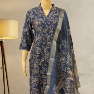 Navy Blue with Beige Prints & Sequence Work Kurta Set