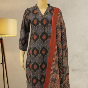 Black with Ajrakh Prints & Sequence Work Cotton Kurta Set
