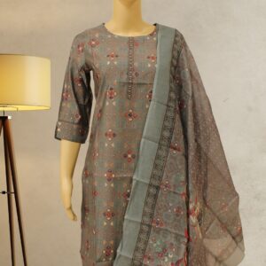 Grey Printed with Cut Dana Work Kurta Set