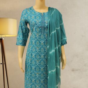 Blue with Ikkat Prints Kurta Set