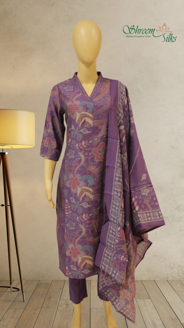 Purple with Floral Prints Kurta Set