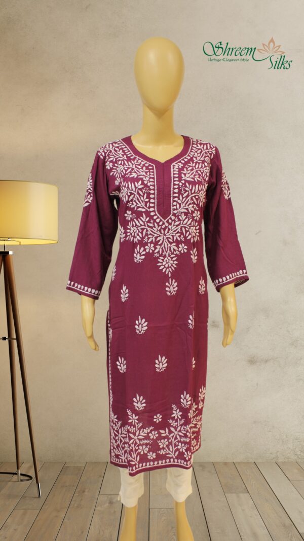 Wine Chikankari  Kurta