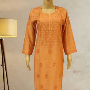 Orange Chikankari with Zari Buttas Chanderi Kurta