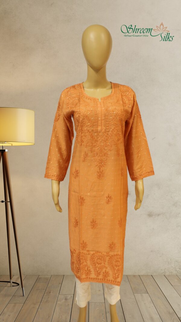 Orange Chikankari with Zari Buttas Chanderi Kurta