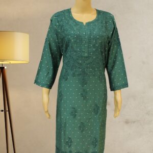 Bottle Green Chikankari with Zari Buttas Chanderi Kurta