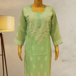 Pista Green Chikankari Cotton Kurta with Slip