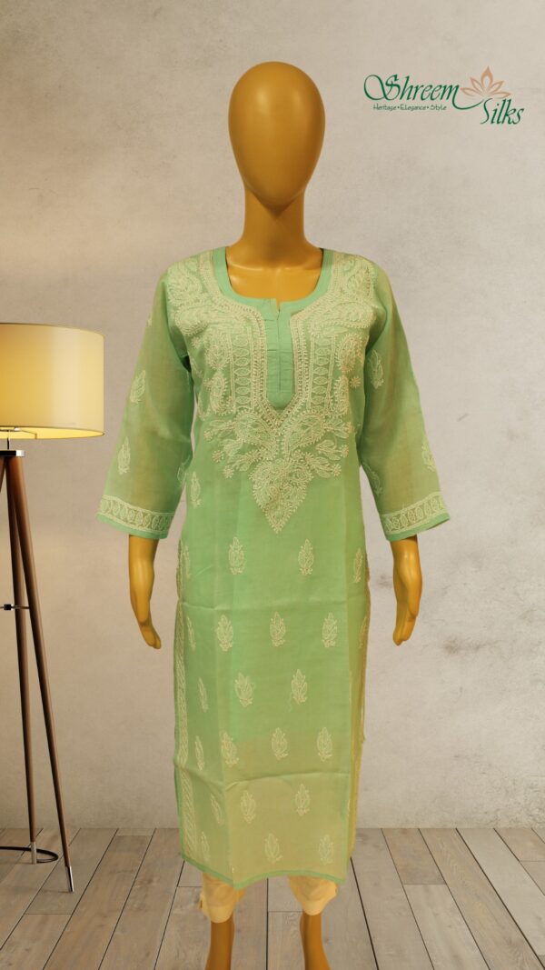 Pista Green Chikankari Cotton Kurta with Slip