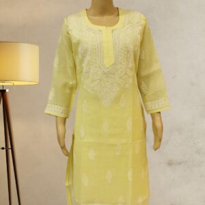 Yellow Chikankari Cotton Kurta with Slip