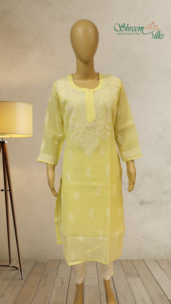 Yellow Chikankari Cotton Kurta with Slip