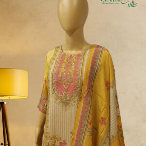 Alternative view of Mustard & Peach Printed with Cut Dana Work Kurta Set