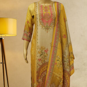 Mustard & Peach Printed with Cut Dana Work Kurta Set