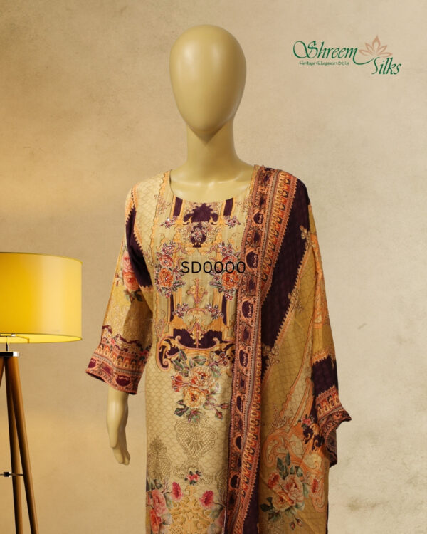 Chickoo & Purple Printed with Zardosi Work Kurta Set - Image 2