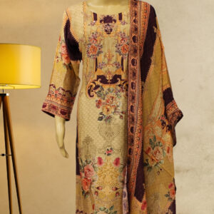 Chickoo & Purple Printed with Zardosi Work Kurta Set