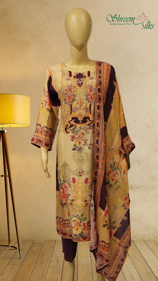Chickoo & Purple Printed with Zardosi Work Kurta Set