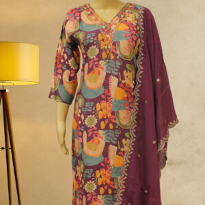 Multicolor Printed with Neck Embroidery Kurta Set
