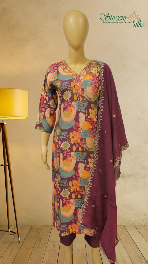 Multicolor Printed with Neck Embroidery Kurta Set