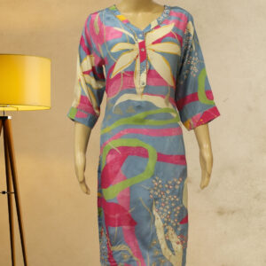 Blue & Pink Prints with Zardosi Work Kurta Set