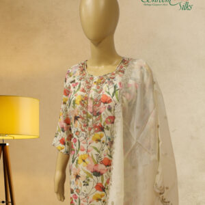Alternative view of Cream with Multicolor Floral Prints with Neck Embroidery Kurta Set