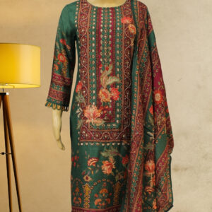 Green & Maroon Printed with Mirror Work Kurta Set