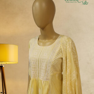 Alternative view of Lemon Yellow with Mirror work Anarkali Set