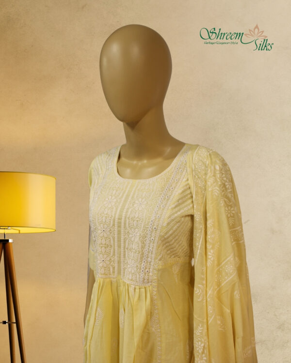 Lemon Yellow with Mirror work Anarkali Set - Image 2